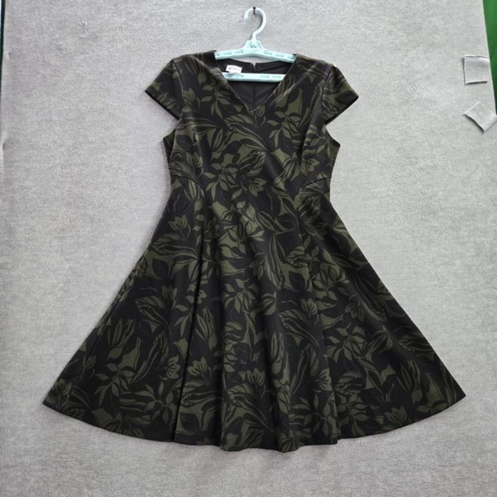 Alfani Women Dress 8P Black Floral Fit & Flare Short Sleeve